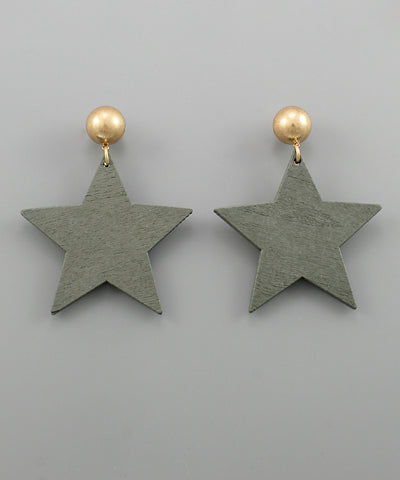 Wooden Star Earrings