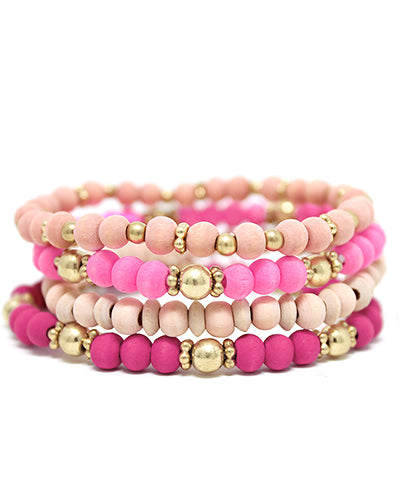 Pink/Gold Multi Stack Bead Bracelet