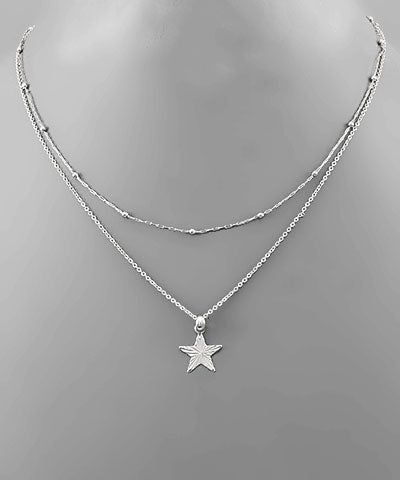 Star Layered Necklace Rhodium