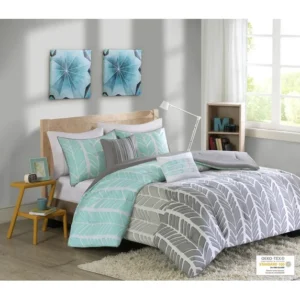 Home Essence Apartment Aqua Geometric 4 Piece Comforter Set, Twin/Twin-XL