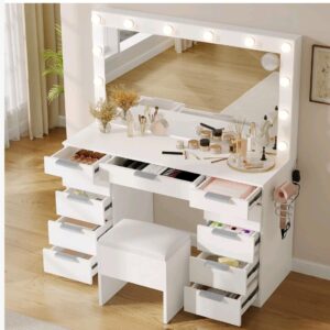 vanity with mirror and 11 drawers