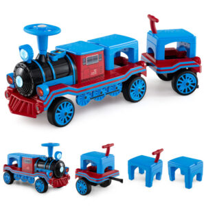 3-Seater Trackless Ride on Train Set 12V Ride on Toy Car with 2 Removable Chairs