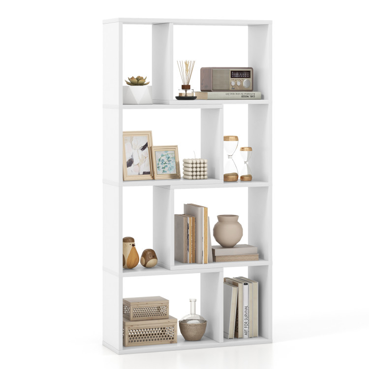48 Inch 4-Tier Geometric Bookshelf with 8 Cubes for Living Room Bedroom