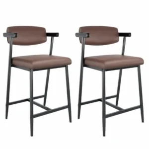 Juiluna Counter Height Bar Stools Set of 2 With Arms,26" Upholstered Bar Stools With Back, Wider Seat, Modern Bar Stools Set With Footrest for Kitchen Island, Counter Bar,Easy Assembly,Black/Brown