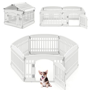 6-Panel Plastic Dog Playpen 24 Inch Indoor Outdoor Pet Fence with Locking Door