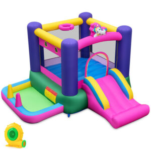 6-in-1 Bouncy Castle Inflatable Bounce House with Slide and Ball Pit with 480W Blower
