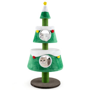 Christmas Cat Tree for Indoor Cats Cute Holiday Cat Tower with 2 Condos