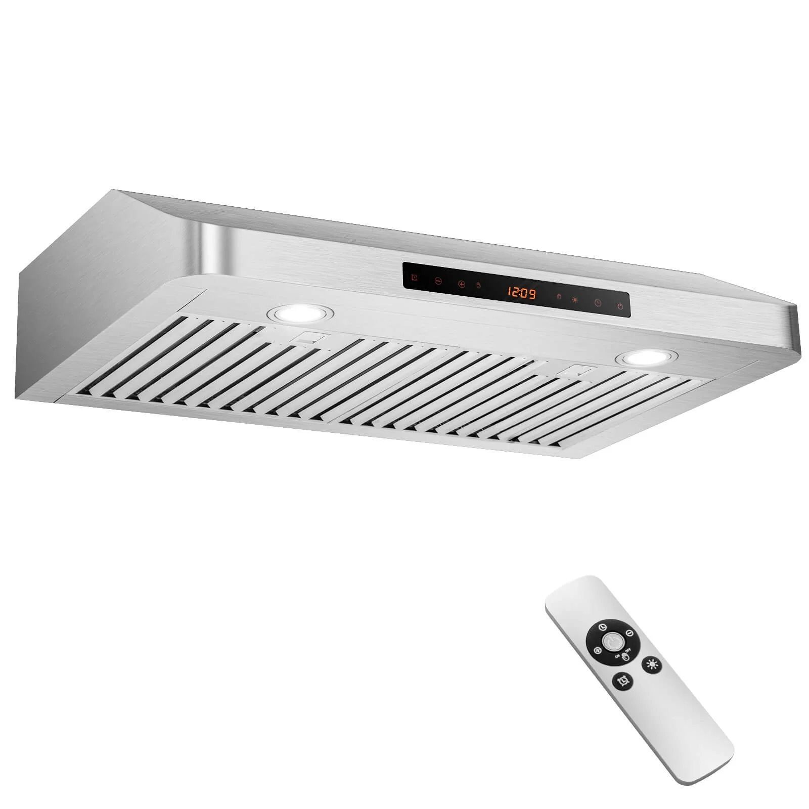 Costway 30″ Under Cabinet Range Hood with 4 Fan Speed Adjustable LED Lights Time Setting Silver