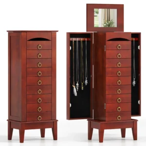 Costway Wood Jewelry Cabinet Armoire Storage Box Chest Stand Organizer Indoor Bedroom