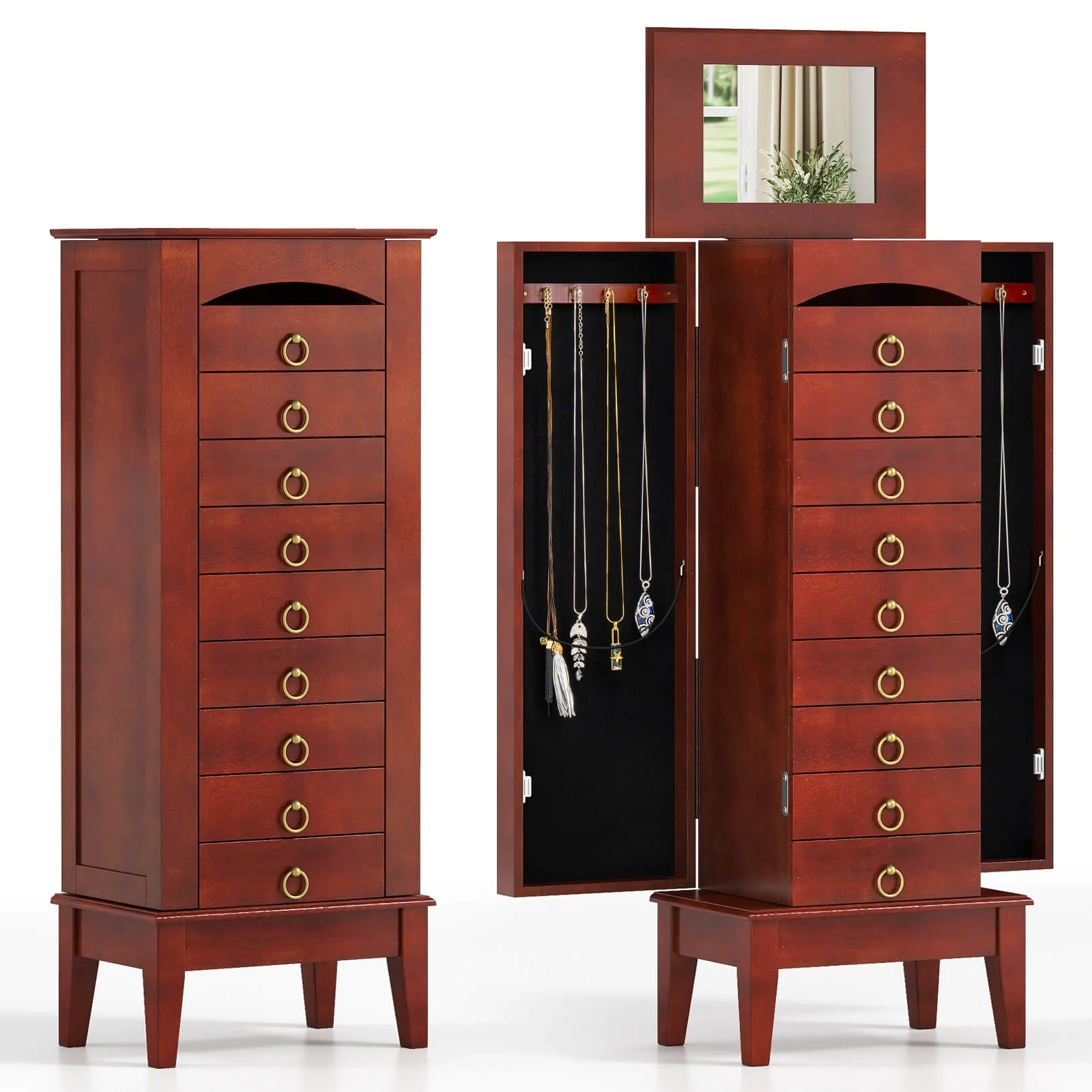 Costway Wood Jewelry Cabinet Armoire Storage Box Chest Stand Organizer Indoor Bedroom