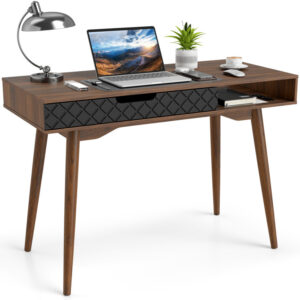 Mid-Century Modern Computer Desk with Drawer and Open Compartment