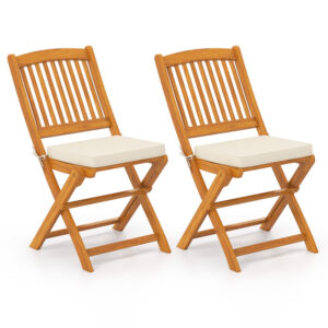 Outdoor Folding Chairs with Seat Cushions Set of 2