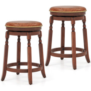 24 Inch Swivel Bar Stool Set of 2 with Upholstered Seat and Rubber Wood Frame