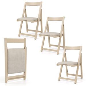 Folding Upholstered Dining Chair Set of 4 with Curved Backrest