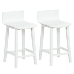 Wood Bar Stools Set of 2 with Solid Back and Seat