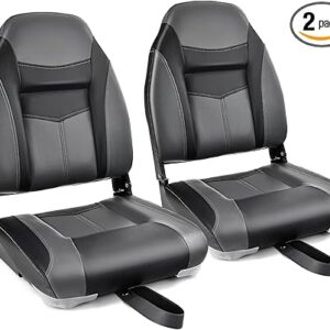 Goplus Low/High Back Boat Seats, Folding Seat with Stainless Steel Screws & Aluminum Hinges, Thickened Sponge Padding, Waterproof Fishing Captain Seats (2 Packs Dark Gray Black), (SU-10522DK-2-PN)