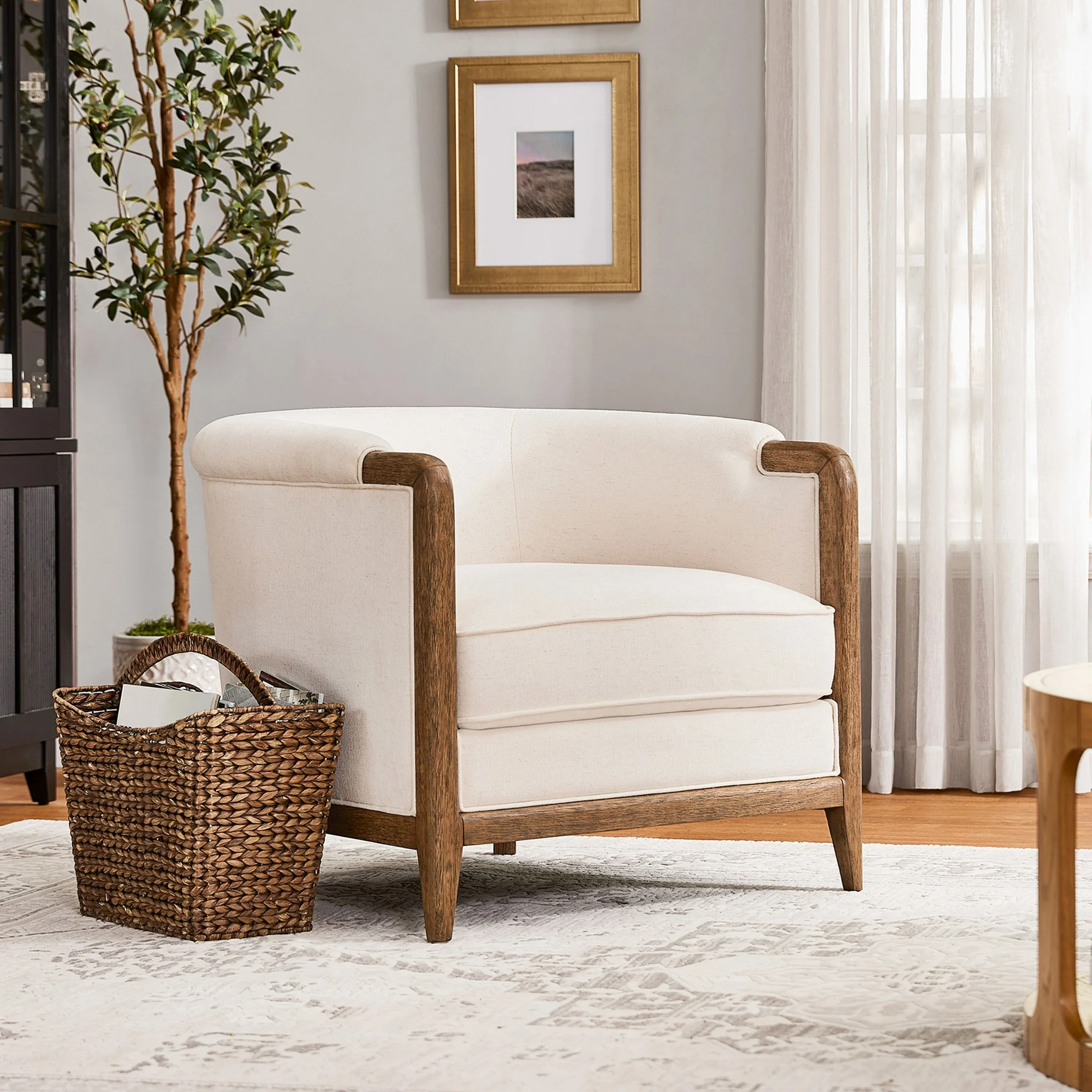 My Texas House Campbell Wood Accent Chair, Cream Fabric retail $348