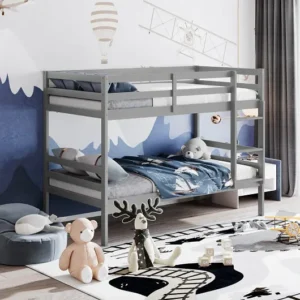 Twin Size Sturdy Wooden Bunk Beds with Ladder and Safety Rail