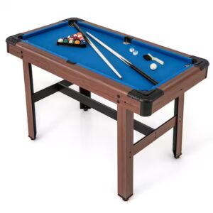 48 in. Pool Table for Kids and Adults with Full Set of Balls 2 Cue Sticks 2 Chalks Blue