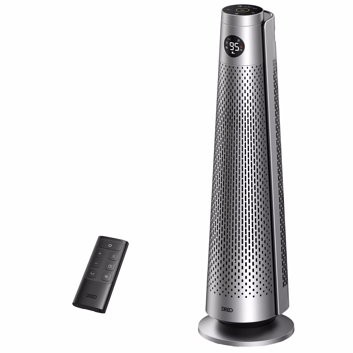 Dreo 1500W Solaris 818 Oscillating Ceramic 30″ Indoor Space Heater for Home or Large Bedroom with Remote Control Silver: ETL Listed, 9 Settings