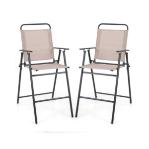 Set of 2 Patio Folding Bar-Height Chairs with Armrests and Quick-Drying Seat