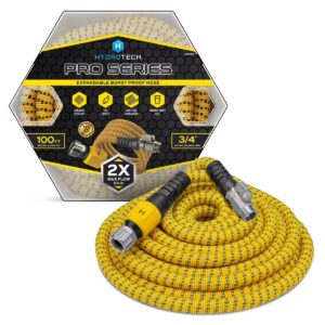 HydroTech 100' Expandable Max Flow Garden Hose Yellow: Durable, Kink-Resistant, 3/4" Diameter, 10-Year Warranty
