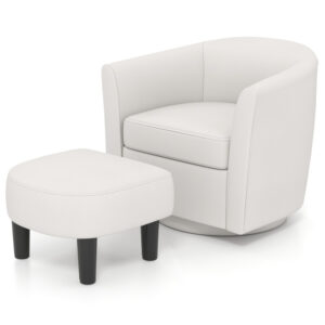 Modern Club Swivel Accent Chair with Ottoman Footrest Curved Backrest