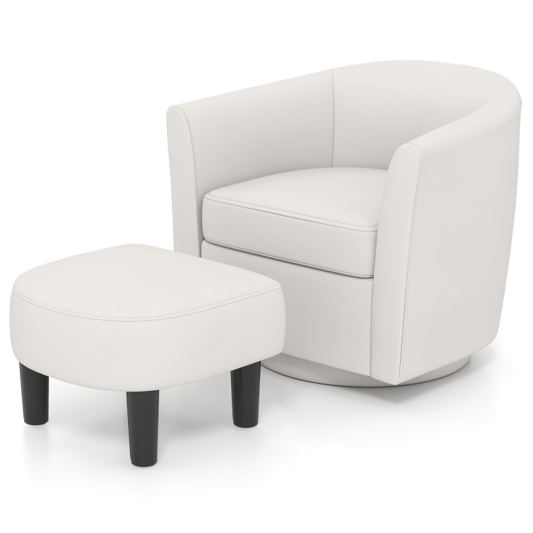 Modern Club Swivel Accent Chair with Ottoman Footrest Curved Backrest
