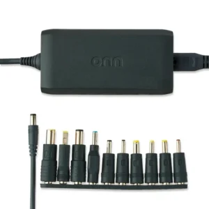 onn 90W Laptop Charger with 10 Interchangeable Tips, 10ft Power Cord, for HP, Dell, Lenovo, Grey