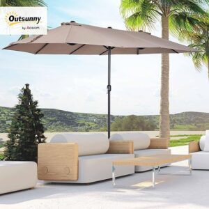 Outsunny Extra Large 15 ft Patio Umbrella, Double-Sided Large Outdoor Umbrella with Crank Handle and Air Vents for Backyard, Deck, Pool, Market