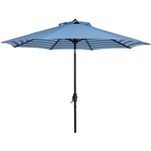 Athens Inside Out Striped 9Ft Crank Auto Tilt Umbrella - PAT8007 - Baby Blue/White - Safavieh