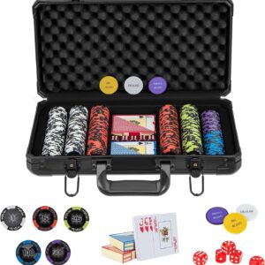 Goplus Poker Chip Set, 300/500 PCS 14 Gram Clay Poker Chips w/Aluminum Case, Card Decks, Dealer Buttons, Dices, for Texas Holdem, Blackjack, Casino Gambling...