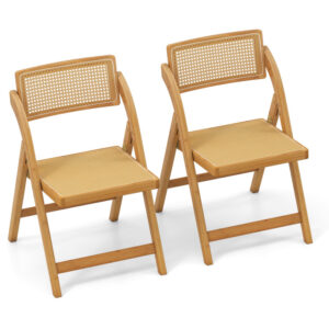 Rattan Cane Folding Dining Chairs Set of 2 with Rotatable Backrests