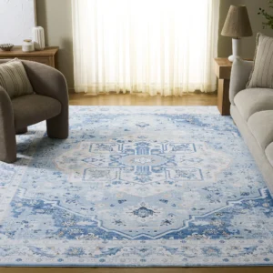 SAFAVIEH Arizona Thames Oriental Machine Washable Area Rug, Light Blue/Blue, 8' x 10'
