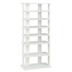 Costway Patented 7-Tier Double Rows Shoe Rack Vertical Wooden Shoe Storage Organizer Rustic White