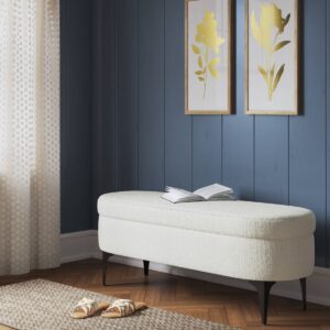 Storage Bench with Metal Legs Cream Boucle - Threshold™: Upholstered, for Bedroom, Entryway Fully Assembled