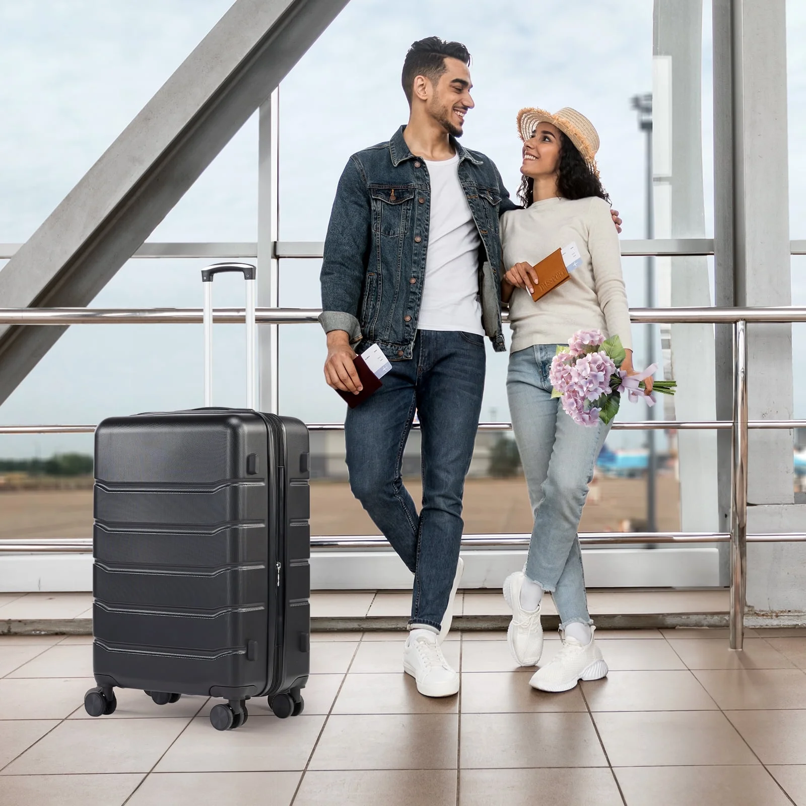 JOINSUN 20 inch Durable and Stylish Luggage,Hard Shell Expandable Double Spinner Rolling Wheels Suitcase