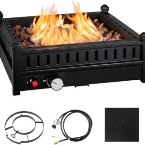 Giantex Tabletop Propane Fire Pit, 16.5 Inch Outdoor Firepit, 40,000 BTU Outdoor Gas Fire Pit w/ 2" Umbrella Hole, Removable Lid, Simple Igniting System, Lava Rocks & Tank Seat, Fire Pits for Tables