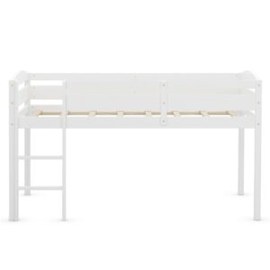 Costway Twin Low Loft Bunk Junior Bed Bedroom Wooden Guard Rail Ladder White