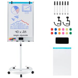 Costway Mobile Whiteboard 40" x 26" Height Adjustable Magnetic Dry Erase Board with Stand White