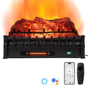 26 Inch WiFi Infrared Quartz Electric Fireplace Insert Logs Heater with Realistic Pinewood Logs
