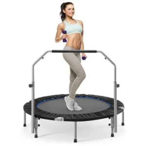 40" Mini Fitness Trampoline Rebounder with Foam Handle, Indoor Outdoor Exercise for Kids & Adults, 330 lbs Capacity, Black
