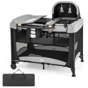 5-in-1 Portable Baby Playard with Changing Table and Storage Basket