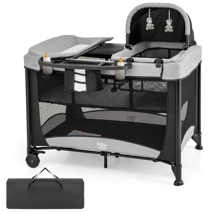 5-in-1 Portable Baby Playard with Changing Table and Storage Basket