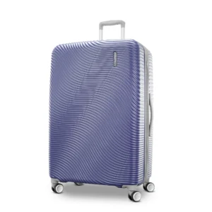 American Tourister Color Waves Large Checked Expandable Luggage Suitcase with Spinner Wheels, Dusk Purple