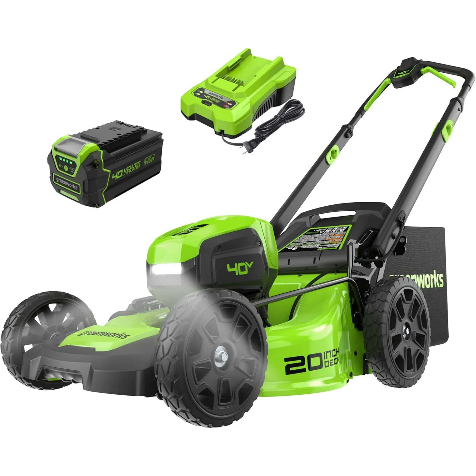 Greenworks 40V 20″ Brushless Push Mower, 4.0Ah Battery (Aluminum Handles + Light) box slightly damaged