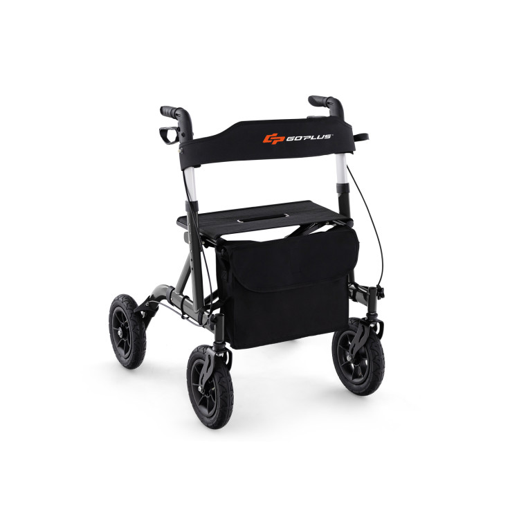 Height Adjustable Rollator Walker Foldable Rolling Walker with Seat for Seniors