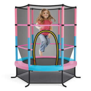 55 Inch Kids Recreational Trampoline Bouncing Jumping Mat with Enclosure Net