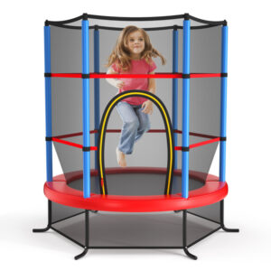 55 Inch Kids Recreational Trampoline Bouncing Jumping Mat with Enclosure Net