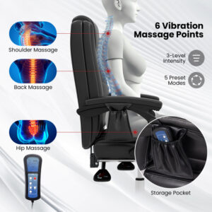 Massage Adjustable Executive Chair with Armrests and Retractable Footrest